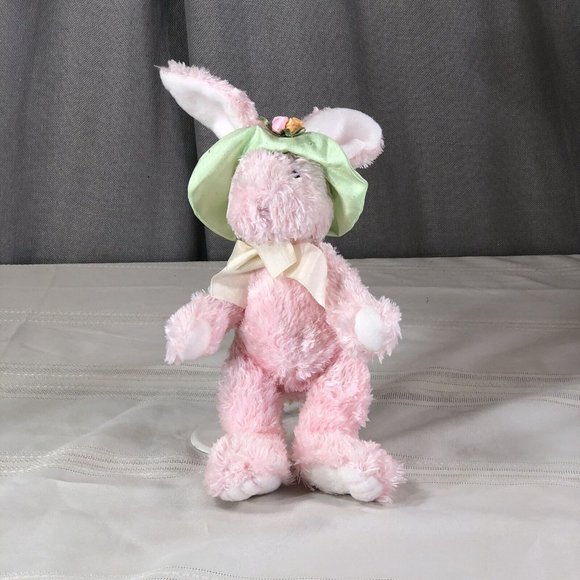 Pink Bunny Rabbit Stuffed Pellets Animal Plush 7"- 12" toy W/ Green Easter Hat - Picture 2 of 8
